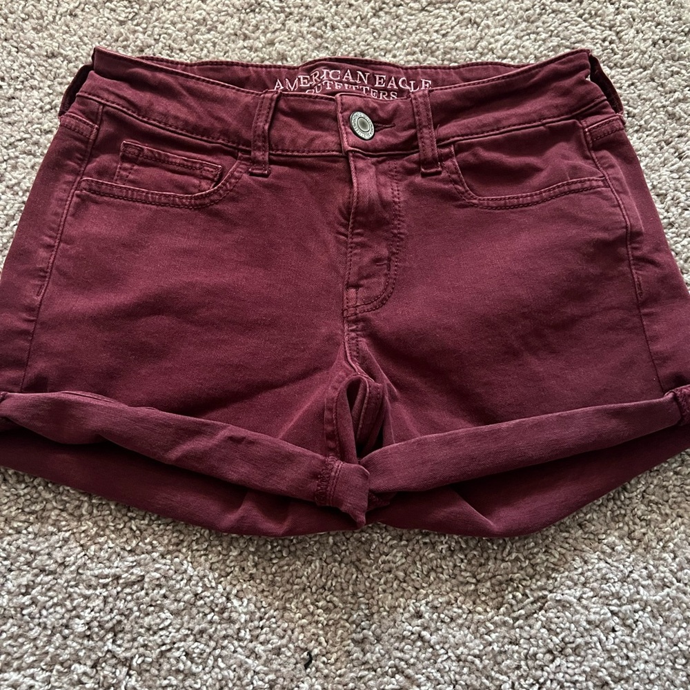Woman deep red shorts